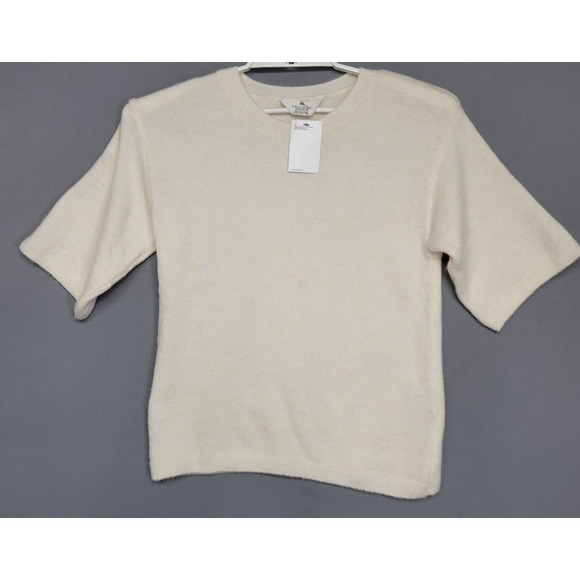 H&M Sweater Womens US 16-18 XL Ivory Cream Soft Knit Short Sleeve Pullover Top - Picture 2 of 12